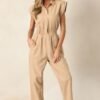 But A Dream Taupe Cotton Cargo Jumpsuit