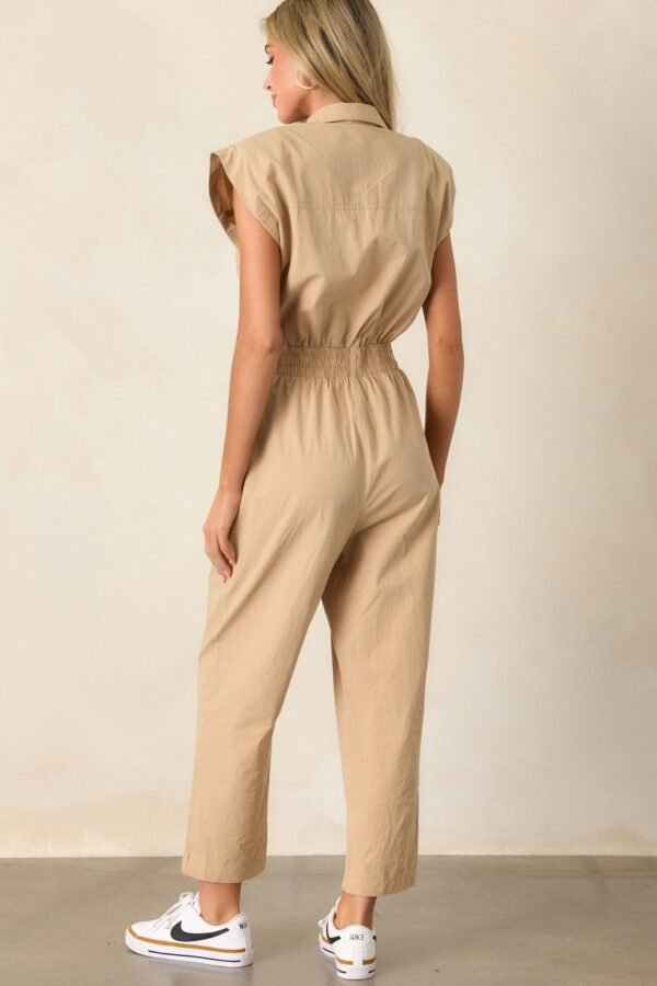 But A Dream Taupe Cotton Cargo Jumpsuit