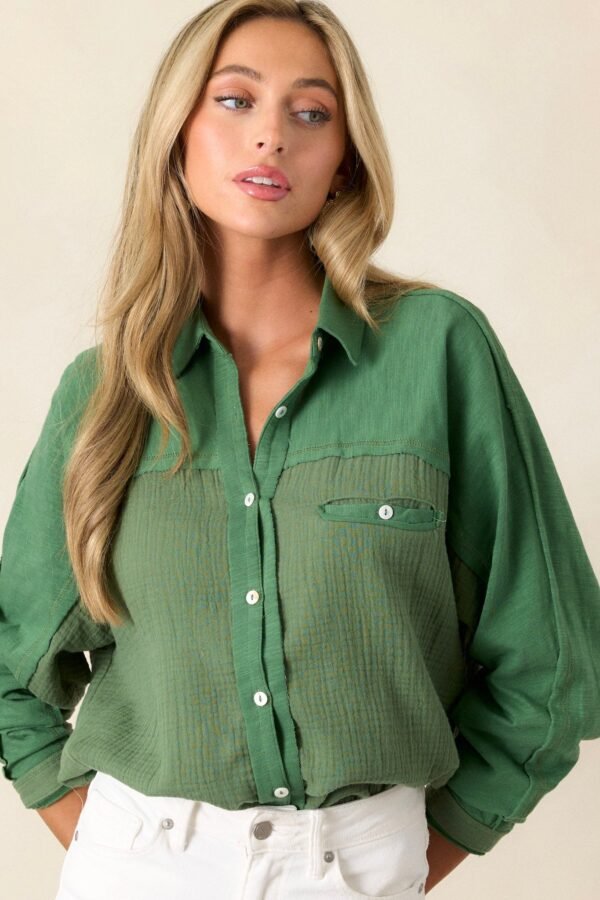 Carolina Chic Cotton Green Button Front Top