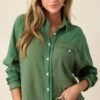 Carolina Chic Cotton Green Button Front Top