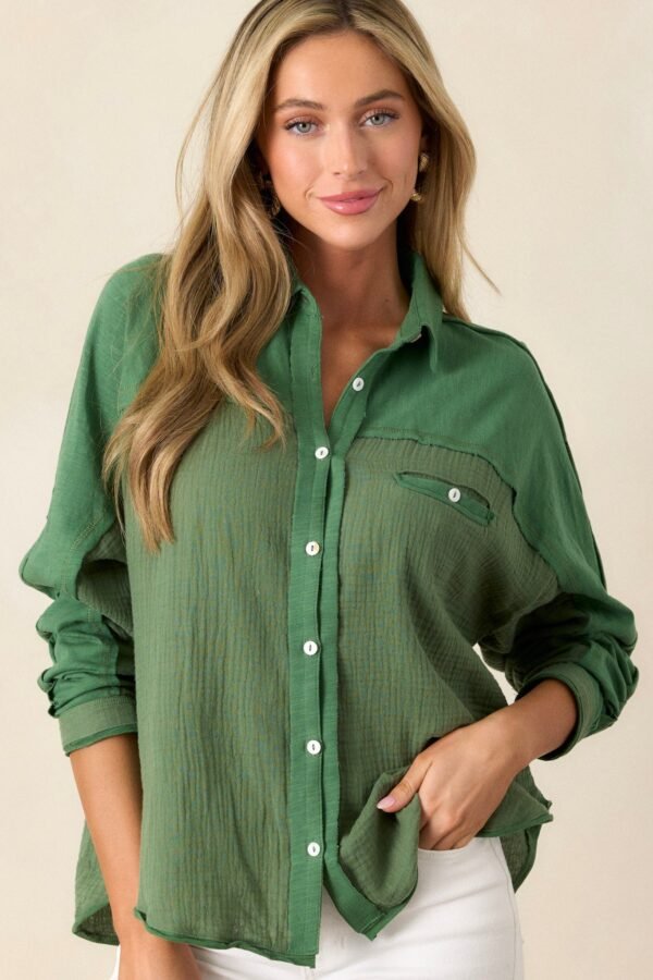 Carolina Chic Cotton Green Button Front Top