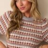 Be There For You Grey Stripe Short Sleeve Sweater