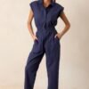 But A Dream Navy 100% Cotton Cargo Jumpsuit