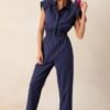 But A Dream Navy 100% Cotton Cargo Jumpsuit