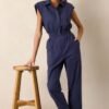 But A Dream Navy 100% Cotton Cargo Jumpsuit