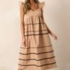 Can't Live Without Tan Stripe Tiered Midi Dress