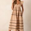 Can't Live Without Tan Stripe Tiered Midi Dress
