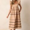 Can't Live Without Tan Stripe Tiered Midi Dress