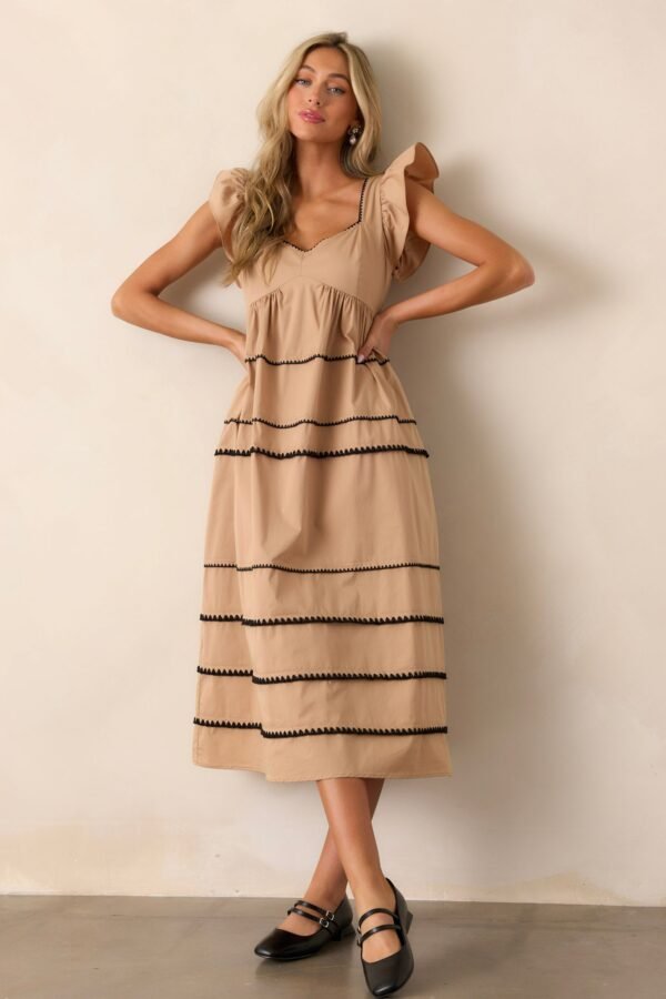 Can't Live Without Tan Stripe Tiered Midi Dress