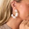Bell Bottom Blues White Beaded Hoop Earrings
