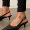 Celestial Dreams Black Pointed-Toe Slingback Kitten Heels