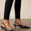 Celestial Dreams Black Pointed-Toe Slingback Kitten Heels