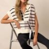 Bold Bands Beige Stripe Half-Zip Sleeveless Sweater