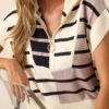 Bold Bands Beige Stripe Half-Zip Sleeveless Sweater