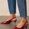 Celestial Dreams Burgundy Pointed-Toe Slingback Kitten Heels
