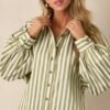 Bridge Over Water Olive Green Stripe Button Front Top