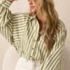 Bridge Over Water Olive Green Stripe Button Front Top