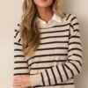 Calm Evening Beige Stripe Long Sleeve Top