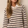 Calm Evening Beige Stripe Long Sleeve Top