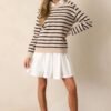 Calm Evening Beige Stripe Long Sleeve Top