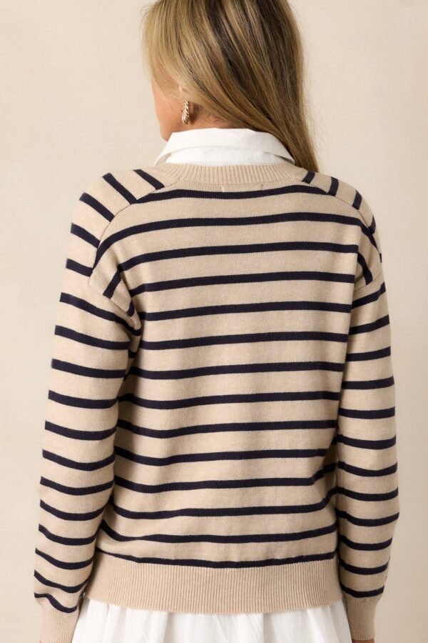 Calm Evening Beige Stripe Long Sleeve Top