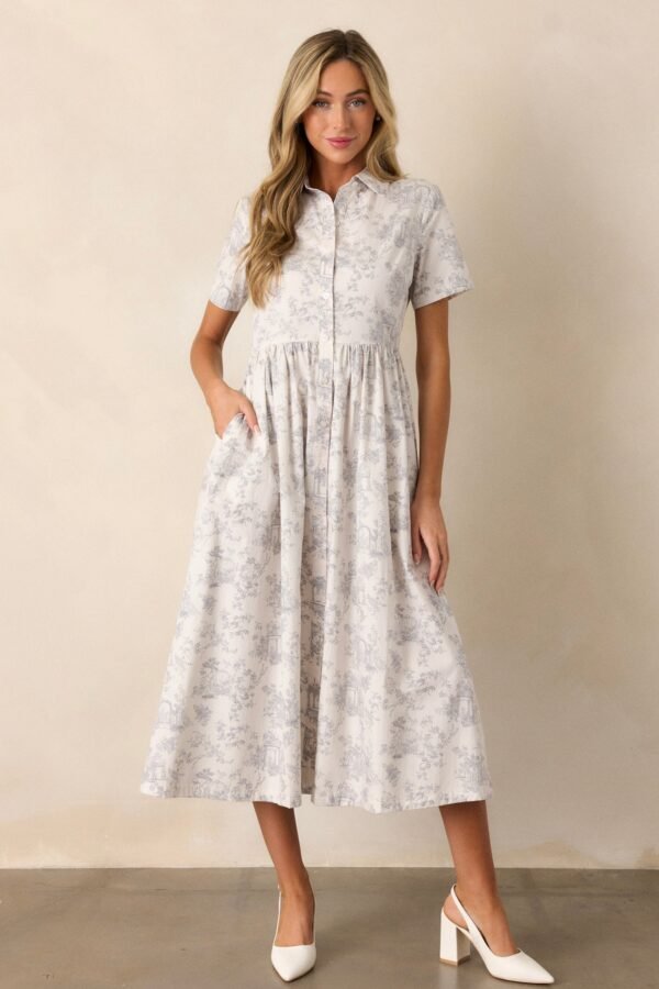 Believe It Cotton Light Grey Toile Maxi Dress