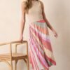 Celestial Cascade Taupe Multi Pleated Midi Dress