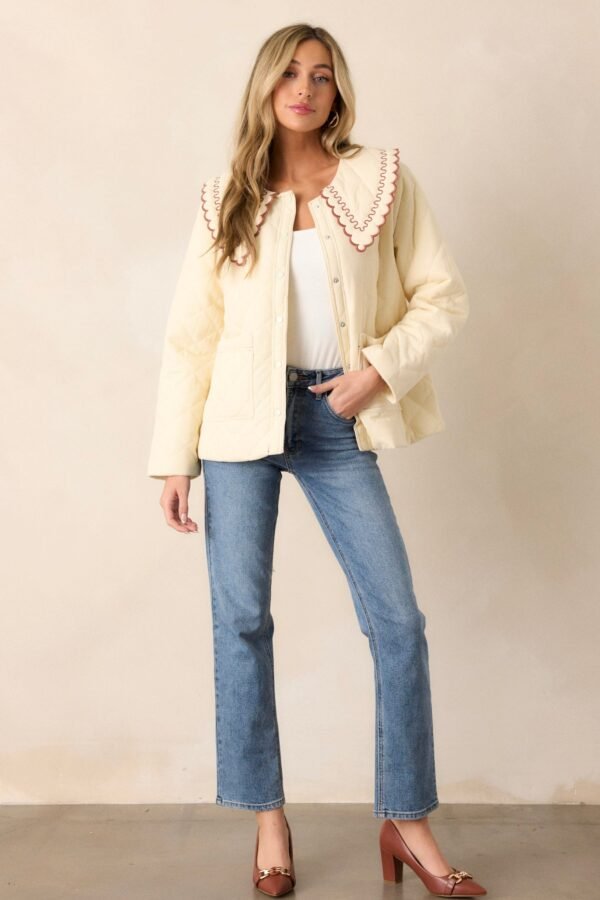 Caf?? Conversations Ivory Embroidered Quilted Jacket