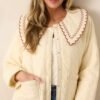 Caf?? Conversations Ivory Embroidered Quilted Jacket