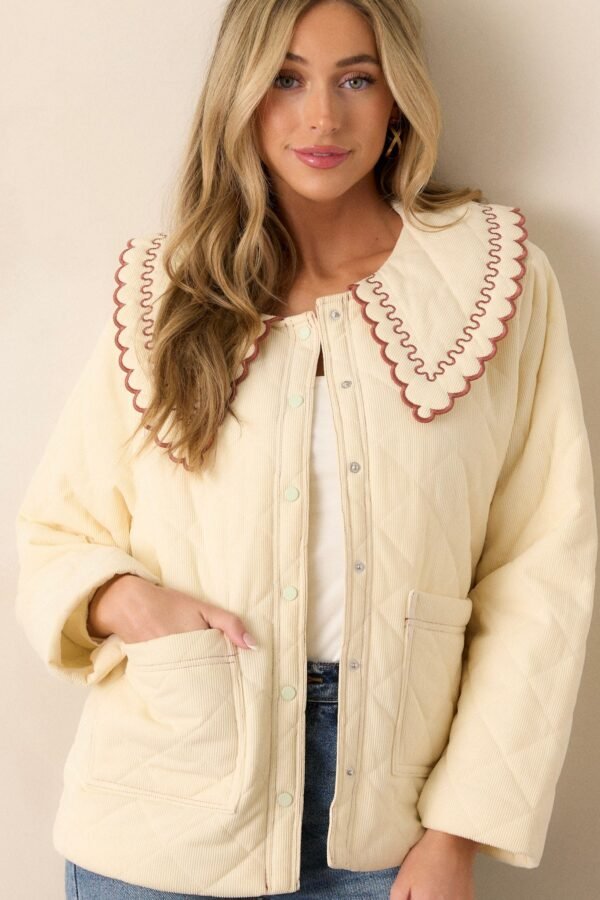 Caf?? Conversations Ivory Embroidered Quilted Jacket
