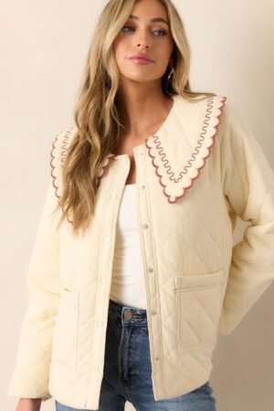 Caf?? Conversations Ivory Embroidered Quilted Jacket