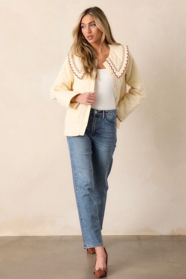 Caf?? Conversations Ivory Embroidered Quilted Jacket