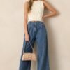 Born For This Dark Wash Quilted Wide Leg Jeans