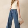 Born For This Dark Wash Quilted Wide Leg Jeans