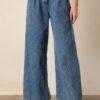 Born For This Dark Wash Quilted Wide Leg Jeans