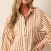 Bridge Over Water Tan Stripe Button Front Top