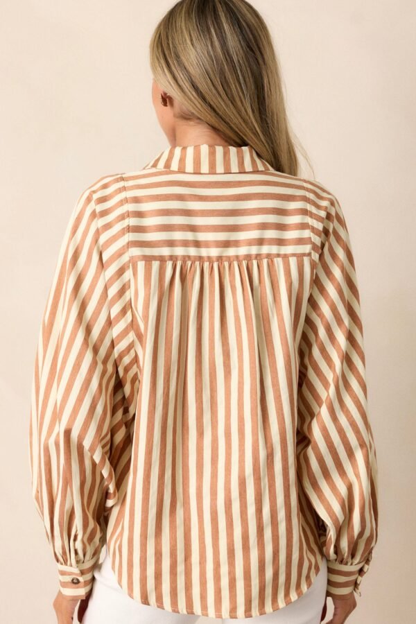 Bridge Over Water Tan Stripe Button Front Top