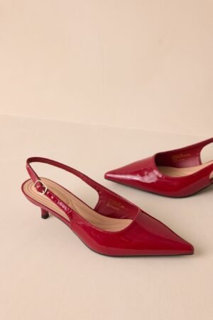 Celestial Dreams Burgundy Pointed-Toe Slingback Kitten Heels