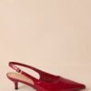 Celestial Dreams Burgundy Pointed-Toe Slingback Kitten Heels