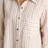 Boho Harmony Ivory Button Front Stripe Top