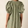 Can't Replace You Green 100% Cotton Puff Sleeve Mini Dress