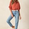 Carolina Chic Orange Gauze Button Front Top