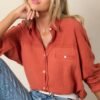 Carolina Chic Orange Gauze Button Front Top