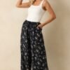 Calming Energy Navy Floral Print Wide Leg Drawstring Pants
