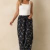 Calming Energy Navy Floral Print Wide Leg Drawstring Pants
