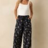 Calming Energy Navy Floral Print Wide Leg Drawstring Pants
