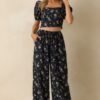 Calming Energy Navy Floral Print Wide Leg Drawstring Pants