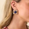 Beyond The Waters Gold Square Navy Stone Earrings