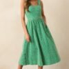 Cameron Meadow Green Cotton Belted Midi Dress