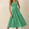 Cameron Meadow Green Cotton Belted Midi Dress